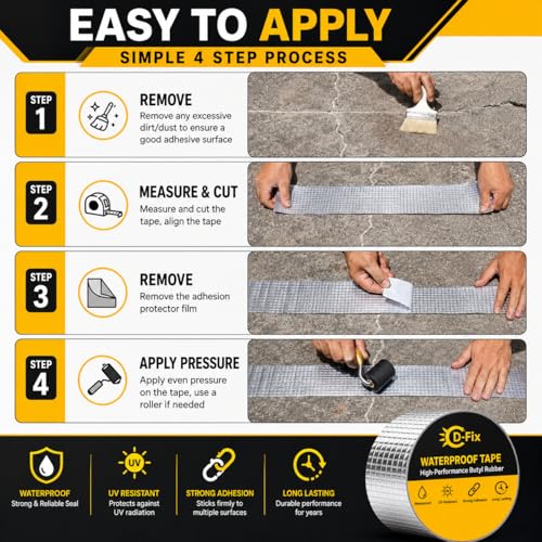 Image of D-fix Super Strong Waterproof Butyl Tape Heavy Duty Leak Repair Sealant Tape for Roof Pipe RV Window Gutter Metal Crack Patch Weatherproof Heat-Resistant Indoor-Outdoor Use (6 Inch (15CM*5M)
