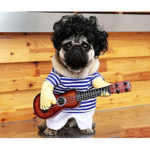 yacn Abbigliamento per Animali Cantante Divertente Cucciolo di Cane Costume Gatto Che Suona la Chitarra Costume Operato Halloween Cosplay Party Regalo di Natale Taglia L per Cane Entro 7,5 kg