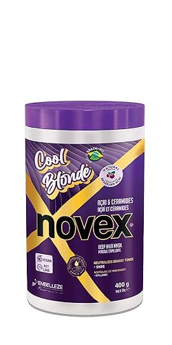 Novex Mascarilla para el cabello rubio fresco y tonificante de 1411oz máscara púrpura neutraliza tonifica con extracto de acai y ceramidas para