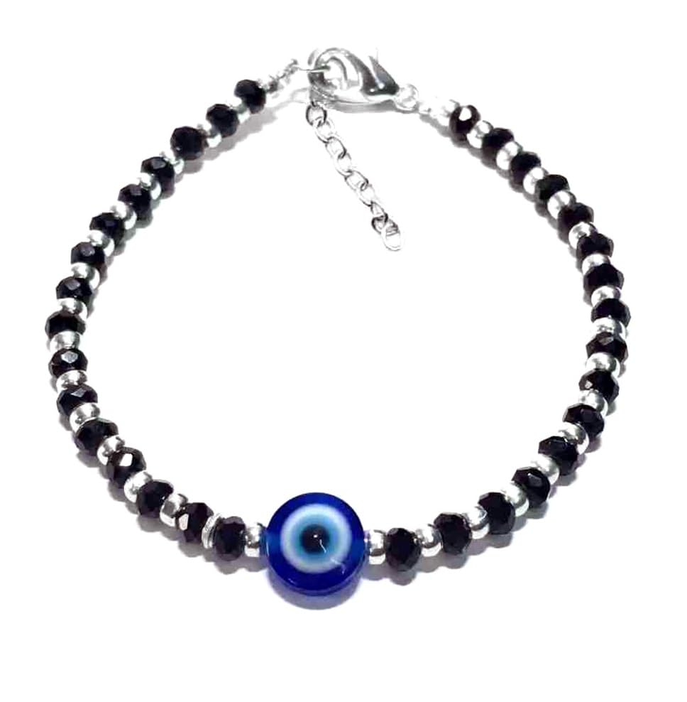 UtkarshJAA0026 Black Silver Crystal Pearl Beads/Stone Single Evil Eye Nazariya Suraksha Kavach Foot/Leg Payal/Pajeb Chain Anklets/Bracelet For Women's And Girl's