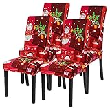 laamei Christmas Dining Room Chair Covers Set of 4, Stretch Xmas Kitchen Chair Cover Removable Holid