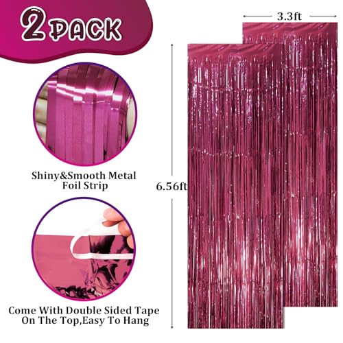 Image of Voircoloria 2 Pack Burgundy Foil Fringe Backdrop Curtains, Tinsel Streamers Party Decorations, Fringe Backdrop, Door Shimmer for Retro Theme Party
