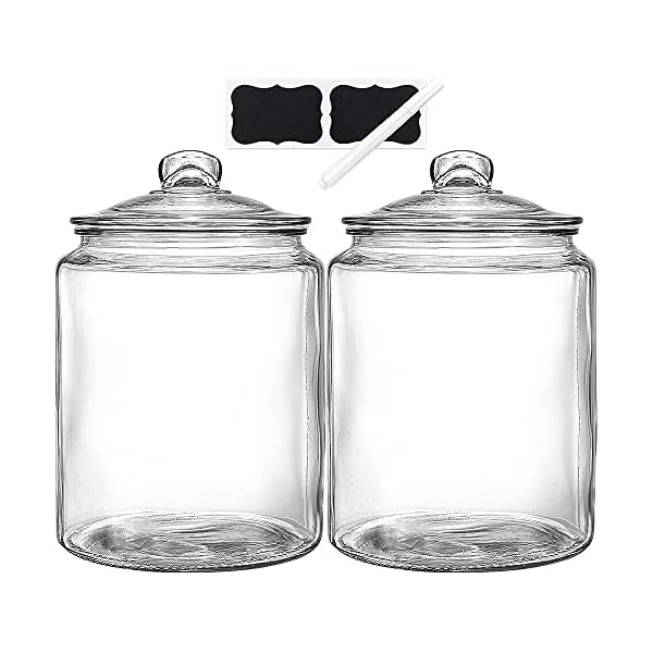 Daitouge 1.5 Gallon Glass Jars with Lids, Large Glass Storage Jars Set of 2, Heavy Duty Glass Canisters for Kitchen, Perfect for Flour, Sugar, Rice, Pasta, Beans, Cookies