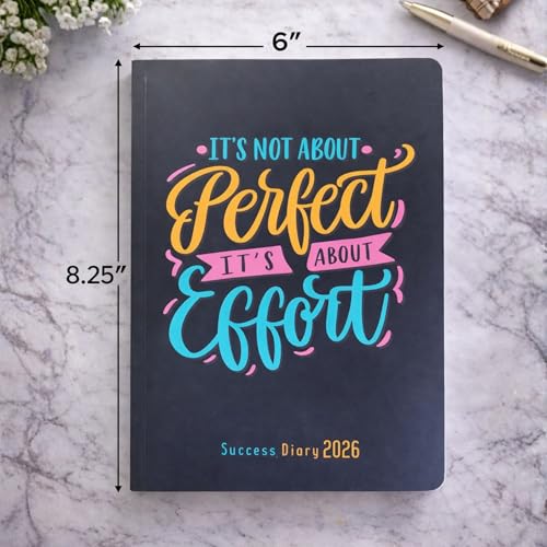 Image of Success Diary 2026 A5 Ruled Notebook | Motivational Quote Cover | 120 Pages | 80 GSM Paper | Rounded Corners | Single Line | Daily Writing Journal (Not Perfect But Effort)