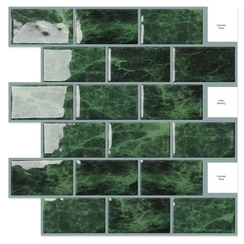 DEWOO Dark Green Peel and Stick Subway Tile Backsplash Self
