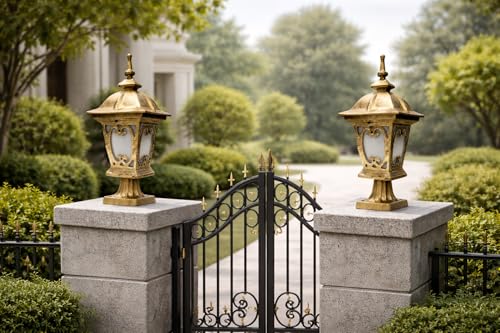 Image of Weldecor Outdoor Gate Pillar Lamp for Home Entrance Waterproof LED Garden Light (E27 Holder LED Bulb Comptaible) Antique Decorative Main Gate Post Lantern for Villa (Style7) (Style4)