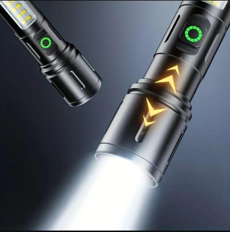 Image of 603 (ZOOMABLE Metal) 5 Modes Flashlight, Super Bright Cree T6 LED Light Torch (Black, 13.5 cm, Rechargeable)