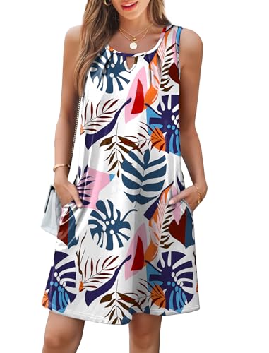 Image of RUMIA Swimsuit Coverup for Women Summer Sleeveless Beach Dress | Crew Neck, Pockets, Eyelet, Boho, Above knee Length, A-Line. Everyday wear, Sundresses, Cruise Wear, Vacation essential