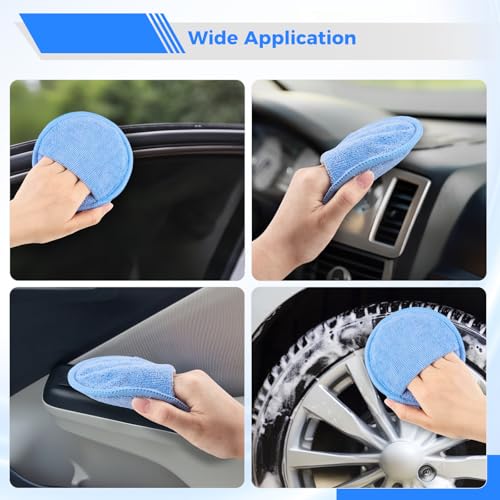 Wlich 6 Stück Polierschwamm, 12,5 cm, Mikrofaser Autoschwamm Politur mit Fingertasche, Wachs Applikator Schwamm Auto Polierpad für Autopflege Feinpolieren