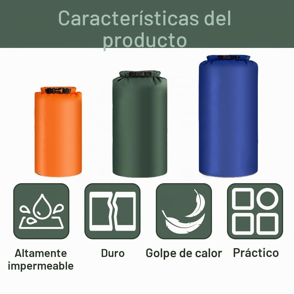 3 Piezas Bolsa Seca,Ideal para Actividades al Aire Libre | Poliéster,8L+15L+25L,impermeable,fácil de transportar,Ideal para guardar ropa-naranja+verde+azul
