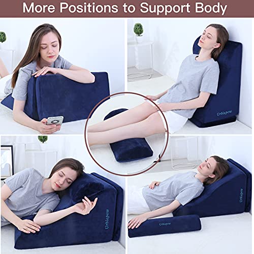 Urblapow Up-Ⅲ Wedge Pillow - Bed Wedge Pillow，Post Surgery Foam Pillow For Back, Neck And Leg Pain Relief， For Back And Legs Support，Reading Pillow ，Helps With Acid Reflux ，Blue #TOP4