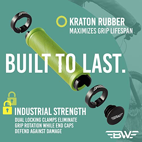 Bw Chainline Grips – Dual Lock-On Mtb Bike Handlebar Grips - Green/Black #TOP3