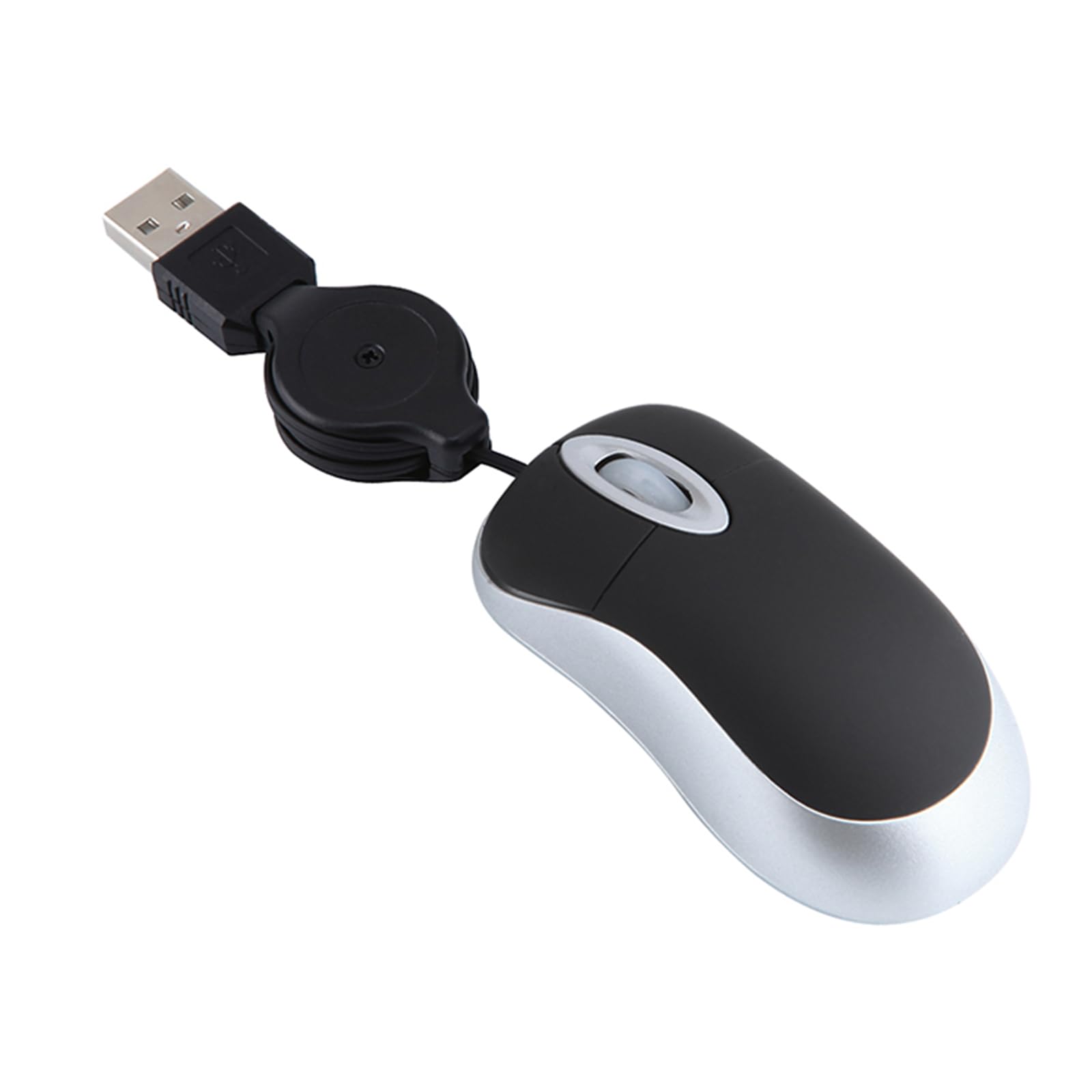 USB Wired Mini Mouse Small Mice with Retractable Cable for Travel Kids Gifts-Black