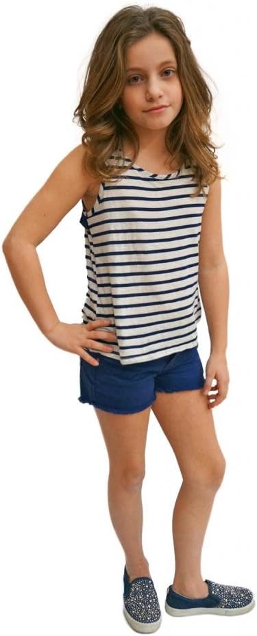 Big Girls' Linen Heather Stripe Tank with Chiffon Back Panel