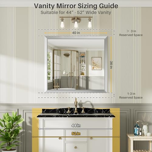 40x36 Inch Silver Bathroom Mirror for Wall, Thick Metal Framed Rectangle Mirrors for Over Sink, Bedroom, Living Room, Entryway, Anti-Rust, HD Tempered Glass