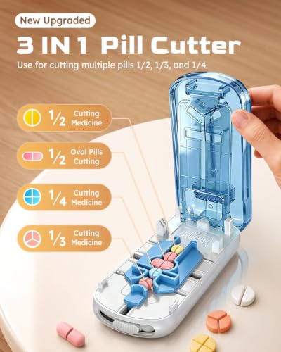 Image of 3-in-1 Pill Cutter Splitter for Small and Large Pills Cut 1 /2, 1 /3, and 1 /4 | 2026 Upgraded Professional Pill Cutter for Small Pills- Precision Cutting Multiple Pills for Seniors & Pets (Green)