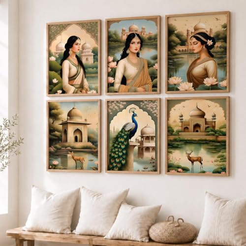 Image of kotart Premium Digital Traditional Art Paintings with Frame for Home Decor - Painting for Wall Decoration - Wall Painting for Living Room | Pack of 6 (home decor items)