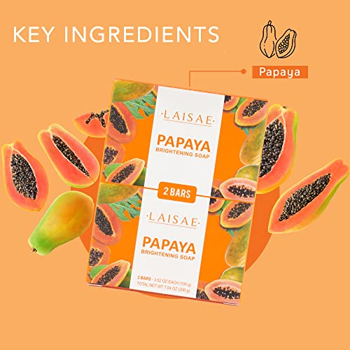 Papaya Brightening Soap, Exfoliating Face & Body With Aloe Vera, Niacinamide, Jojoba Oil For Acne Scars, Age Spots, Fine Lines And Wrinkles - Not Tested On Animals, All Skin Types, 3.52 Oz (2 Bars) #TOP2