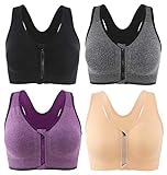 CLOUSPO Sport BH mit Vorderverschluss Nach der Operation tragbarer Postoperativer BH Starker Halt Sport Bra Gepolstert Ohne Bügel für Sport Fitness Yoga 4er Pack(Large, Mehrfarbig)