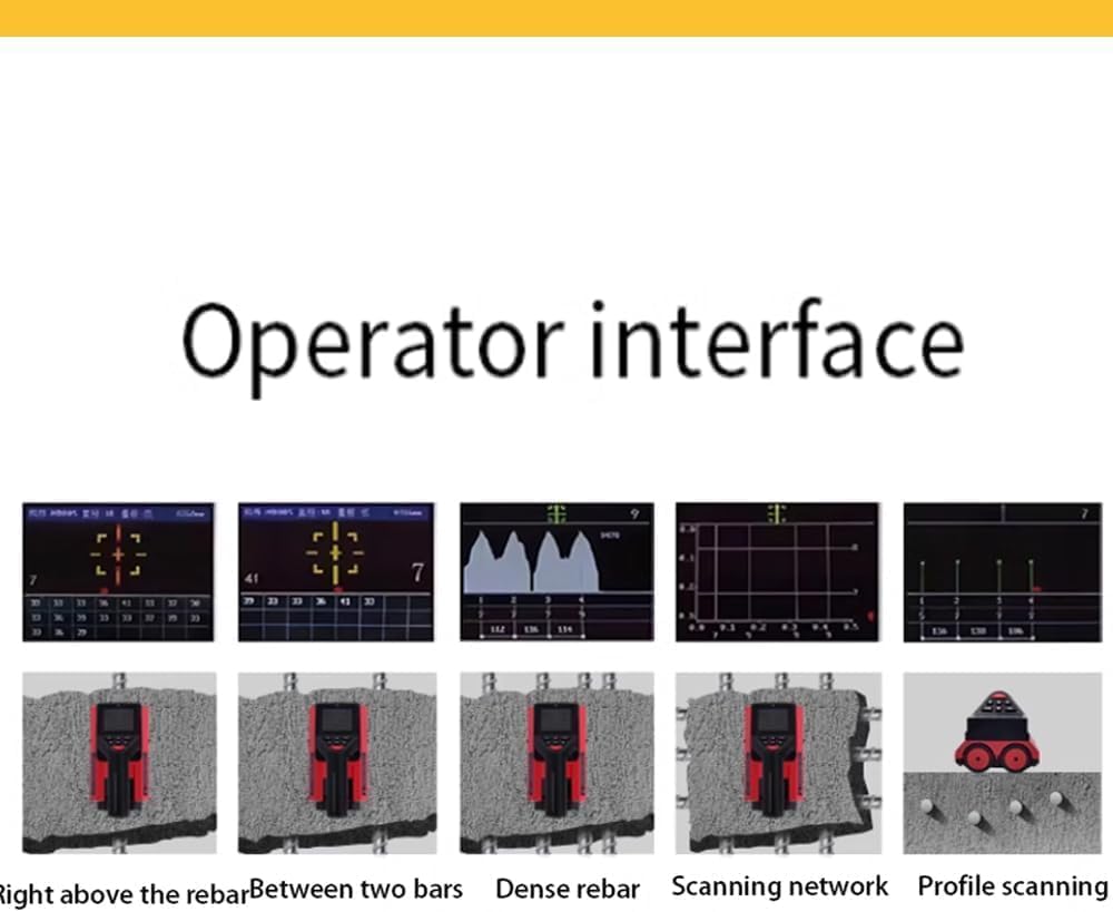 Non-Destructive Rebar Location Equipment for Construction & Concrete Structure Inspection with 6mm-90mm/7mm-200mm Detection Range USB Interface 2000+ Components 170000 Testing Points Storage