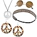 Balinco 4-teilliges Hippie Set mit Indianer Stirnband | runde Nickel Sonnenbrille mit braunen Gläsern | Peace Kette Silber | Peace Ohrringe