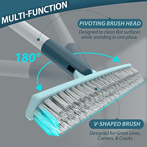 Bonpally Grout Scrub Brush With 57" Telescopic Handle, Shower Floor Brush Scrubber With V-Shape Stiff Bristles,Grout Cleaner Brush For Cleaning Tile,Bathroom,Kitchen,Hard To Reach Corners Areas,Blue #TOP1