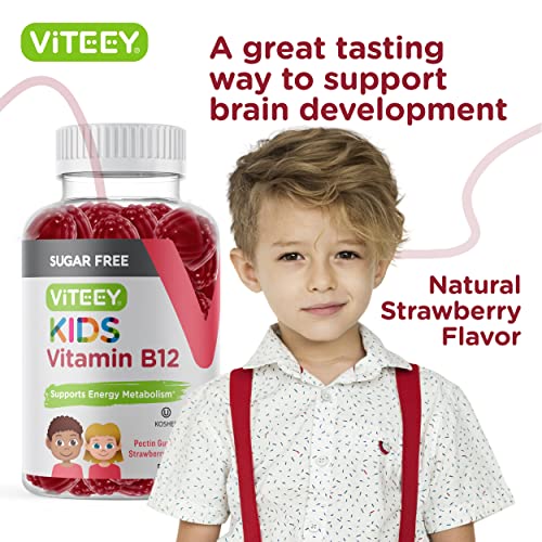 Sugar Free Vitamin B12 For Kids 1000 Mcg - Energy & Metabolism Booster - Natural Energy Support For Teens, Kids, & Toddlers - Vegan, Non Gmo, Gluten Free - Tasty Chewable Strawberry Flavored Gummies #TOP5