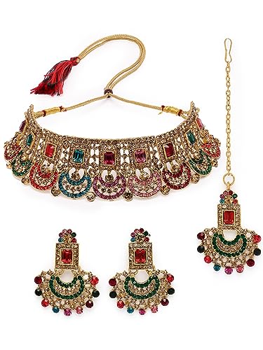 Sukkhi Graceful Curve Shaped Gold Plated AD Stones Choker Necklac...