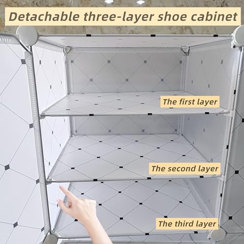 Image of Plastic Shoe Rack for Home | 12 Shelf DIY Shoe Rack with Door for Home Storage Plastic Box Organizer, Metal Door Frame, Chappal Slipper Sandals Stand (White HO1, 12 Shelf)