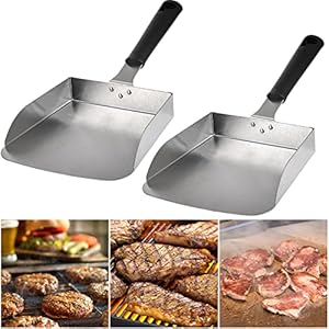 Yarlung 2 Pack Large Smash Burger Spatula, Stainless Steel Griddle Food Mover BBQ Grill Food Shovel Scraper Scoop for Fried Food, Stir Fry, Hibachi Tools