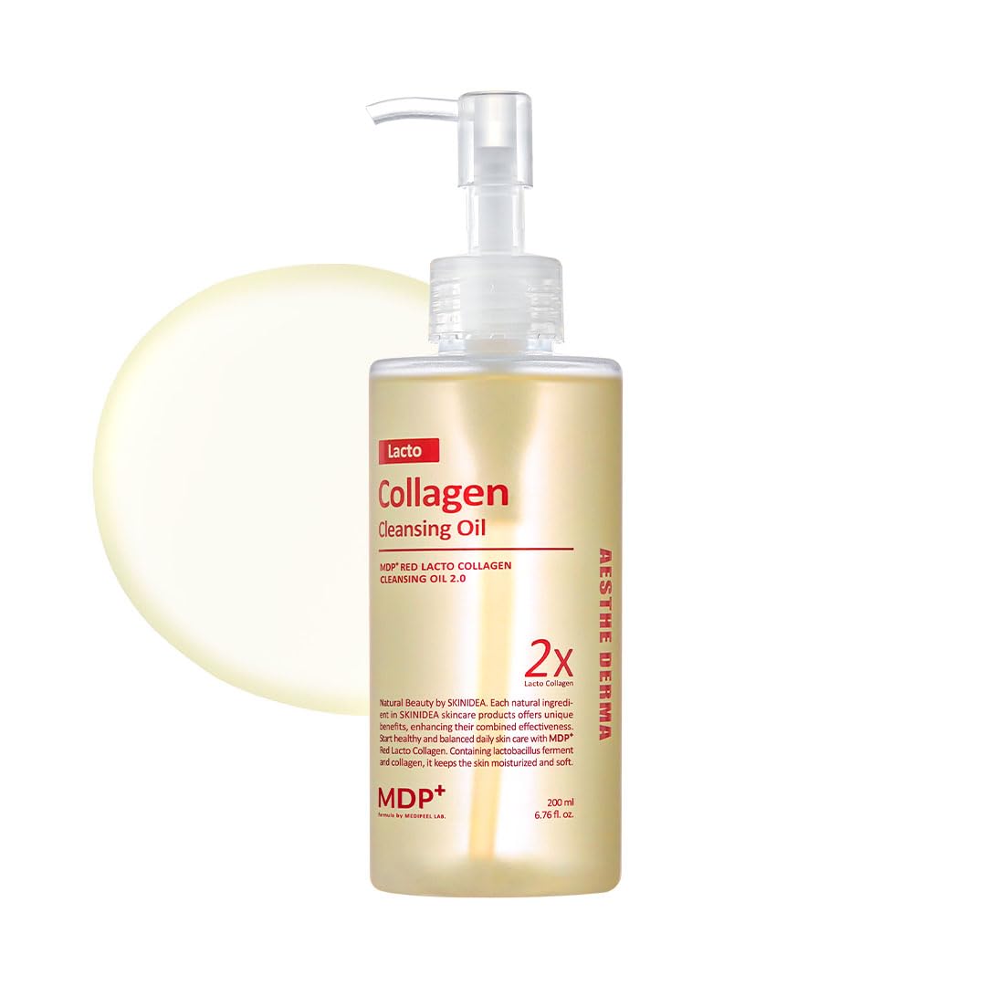 MDP+ RED LACTO COLLAGEN CLEANSING OIL 2.0, Pore Control, Deep Cleansing|6.76oz/200ml,Daily Makeup Remover, Blackhead Melting, Pore Cleanser, Korean Facial Cleanser