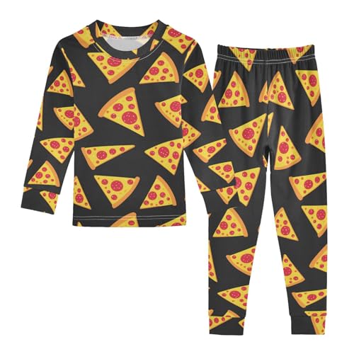 ALAZA Pizza Slices on Black Pajamas Long Sleeve Sleepwear 2-Piece Pajama Set