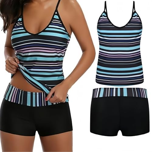 Thumbnail - Zweiteiliges Tankini-Set für Damen, Oberteil mit Shorts, gepolsterter Badeanzug, niedrige Taille, sportlicher Badeanzug,...