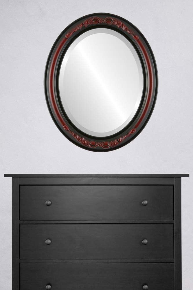 OVALCREST Oval Beveled Wall Mirror for Home Decor - Florence Style - Vintage Cherry - 24" x 20"