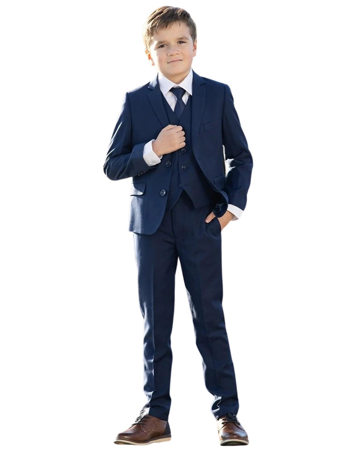 Niño Traje de Tres Piezas Chaqueta de Dos Botones Chaleco de Un Solo Pecho Pantalón para Uniforme Escolar Formal