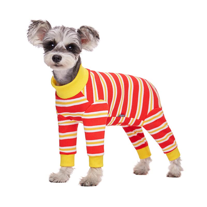 Image of Dog Surgery Recovery Suit for Small Dogs, 4-Legged Dog Onesie After Surgery with Back Snaps, Breathable Cotton Spay and Neuter Bodysuit for Female and Male Dogs