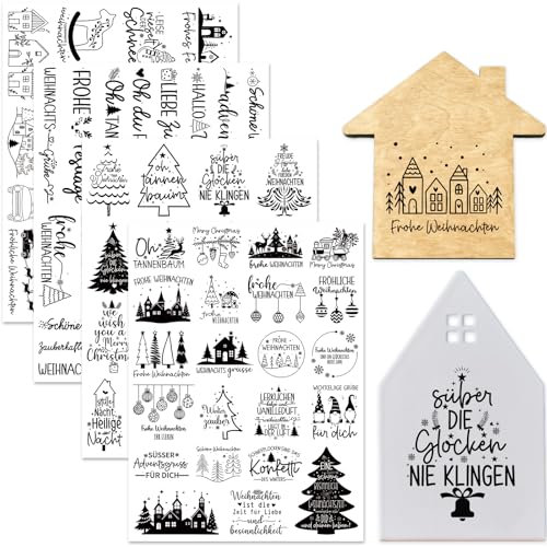 Tixlux 4 Stück Rub On Sticker Folie Transferaufkleber 19x14cm für Glas Handarbeiten Dekoration DIY-Kunsthandwerk Geschenke Deko Party Deko (Weihnachten )