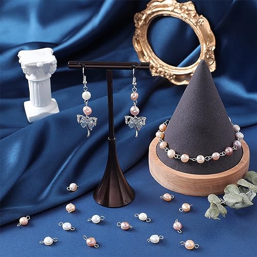 SUNNYCLUE 1 Box 30Pcs Pearl Connectors Natural Pearl Connector Beads Round Stainless Steel Linking Connector Charm Double Loop Cultured Baroque Pearl Bead Charms for jewellery Making Charms DIY Crafts - Image 4