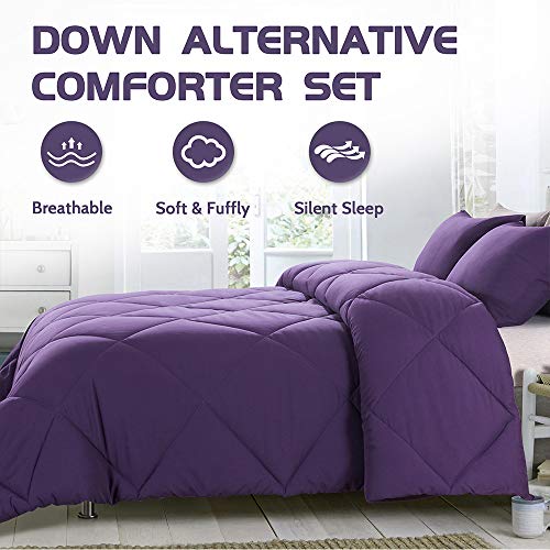 Decroom Lightweight Full Comforter Set With 2 Pillow Sham - 3 Pieces Set - Quilted Down Alternative Comforter/Duvet Insert For All Season - Purple - Full Size #TOP1