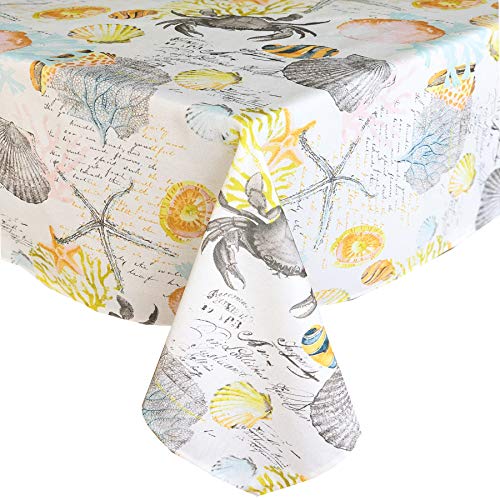 Newbridge Coastal Bay Seashell Indoor/Outdoor Fabric Tablecloth - Sea Life, Coral and Shell