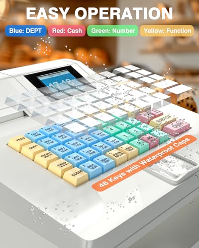 Image of PYY Cash Register for Small Businesses - Commercial Electronic Caja Registradora para Negocio with White Medium Locked Cash Drawer Box, Digital Dual Display System Restaurant