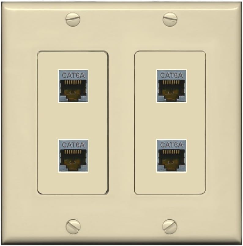 RiteAV - 4 Port Cat6A Ethernet Wall Plate - 2 Gang [Stainless/White]