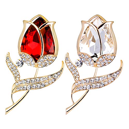 Ruiyan 2PCS Tulipe Fleur Forme Plated Or Cristal Diamant de Broche Fantaisies Fleur Tulipe Crystal Bijoux pour Femmes Vêtement Broches Accessoires pour Amoureux Cadeau Cover