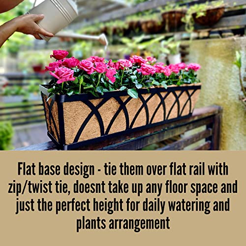 Lalagreen Wall Planters, 4 Pack, 24 Inch Large Fence Planters For Outdoor Plants With Coco Liner Metal Deck Rail Railing Flower Basket Window Box Attach House Outside Horse Trough Porch Balcony Garden #TOP4