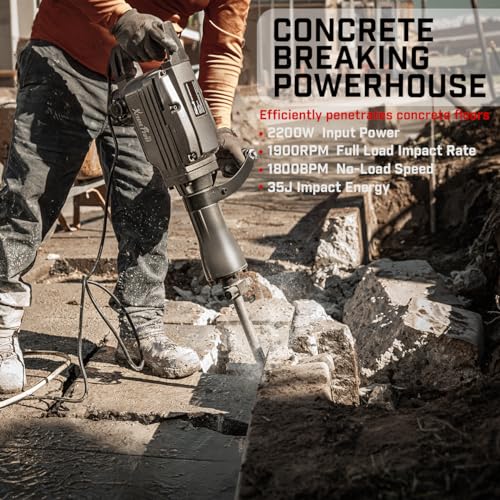 Image of XtremepowerUS Pro-Series 2200W Demolition Electric Jack Hammer Concrete Breaker Power Heavy Duty Include (Flat Chisel and Point Chisel Bit) with Carrying Case