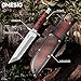 Omesio Fixed Blade Knife with Sheath, Tanto Full Tang Knife 6.1'' 5Cr14MoV Blade, Leather Sheath & Rosewood Handle for Hunting, Camping, Survival, Bushcraft & Gift