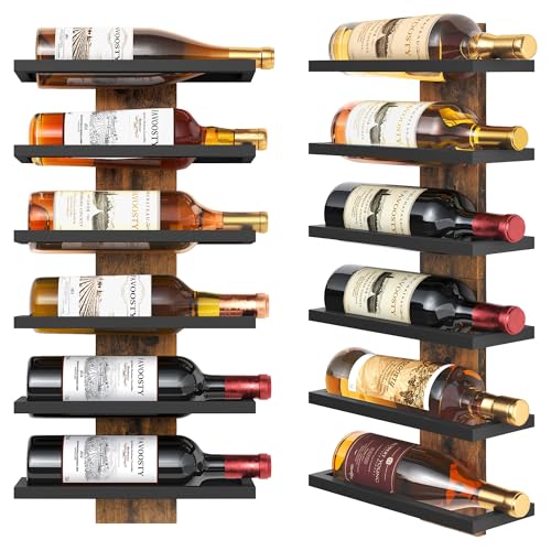 FAVOOSTY Weinregal Wand, Flaschenhalter, Flaschenregal mit 6 Ebenen, Metall Weinregal Hängend Weinflaschenregale Schwarz für Esszimmer, Schlafzimmer, Weinkeller