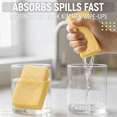 Image of PVA Household Cleaning Sponges, Cleaning Water Absorbent Sponge for Glass, Countertops, Bathroom, Kitchen, Walls, Baseboards, Car, Non Abrasive Long Use Multipurpose Sponge, 4 Pack, 4 Colors