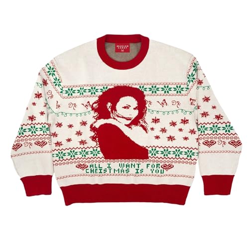 Mariah Carey Official All I Want for Christmas is You Festive Sweater, White, M