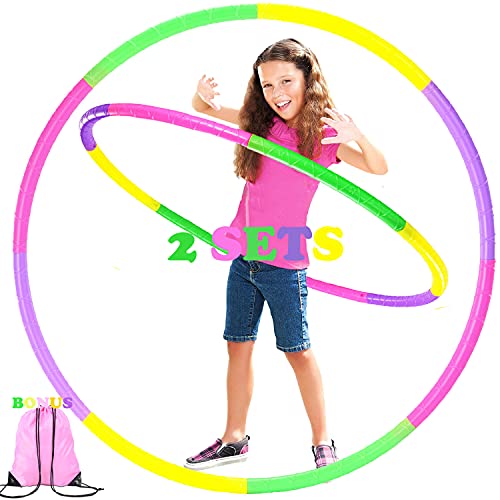 Product Image of the 2 Set 30 Inch Exercise Hoops Kids W/Gym Backpack, Detachable Size Adjustable Colourful Toy Hoop, Ideal Fitness Hoop for Playing, Party-Game, Gymnastics, Dance, Pet Training, Wreath,Girls & Boys